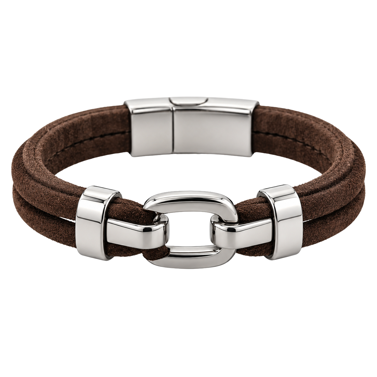Brown Suede & Polished Stainless Steel Bracelet | Dummyroses